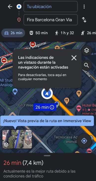 Google Maps indicando que la opción está activada