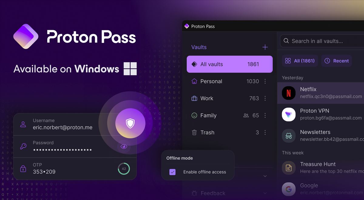 Proton Pass para Windows, para gestión segura y accesible de contraseñas