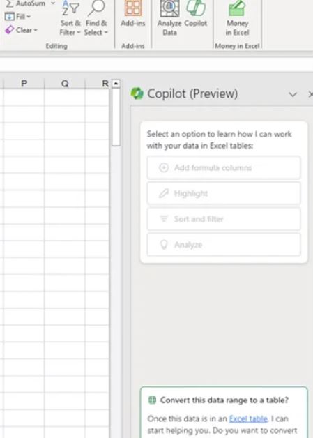 Aspecto de copilot en Excel