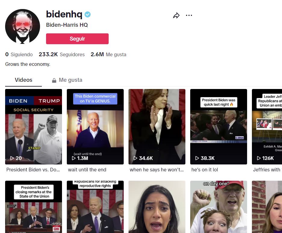 cuenta de tiktok de Biden