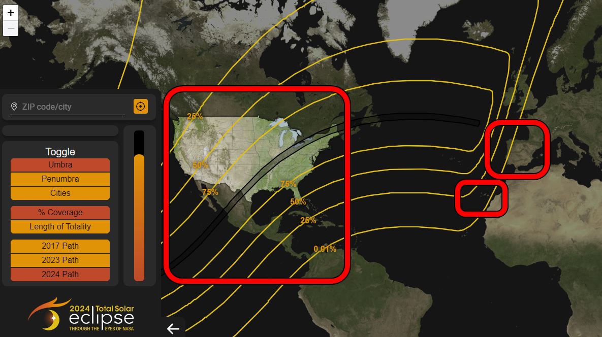 Mapa de la NASA para ver el eclipse del 8 de abril