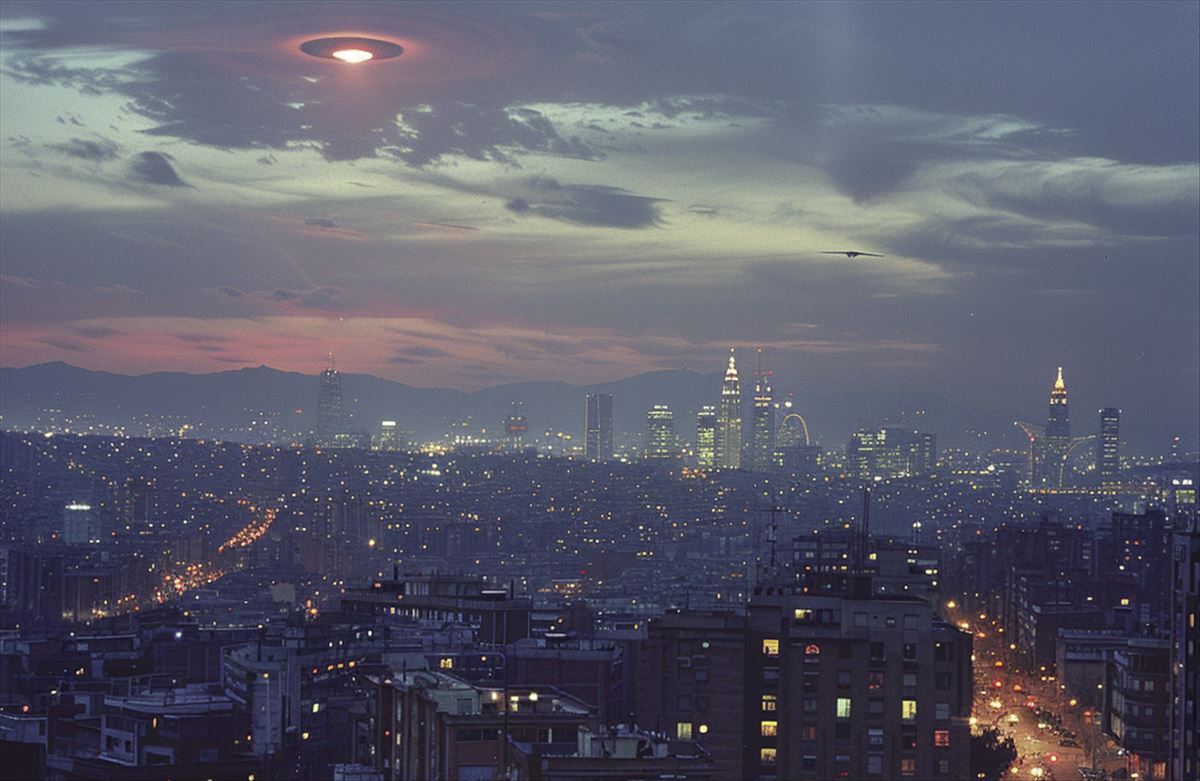 Imagen de OVNI sobre ciudad creada con IA