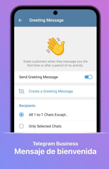 Activación del mensaje de bienvenida en Telegram Business