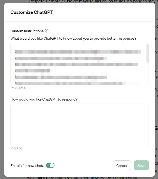 Instrucciones personalizadas en ChatGPT