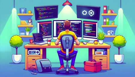 Programador web en imagen creada por DALL-E