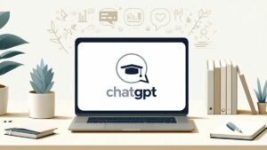 Imagen minimalista de un portátil en un escritorio con el logo de ChatGPT en la pantalla. Alrededor del portátil, hay íconos sutiles que representan educación (gorro de graduación) y organizaciones sin fines de lucro (corazón), simbolizando los nuevos programas de OpenAI dirigidos a universidades y ONGs. La imagen tiene un diseño limpio y profesional, con colores claros.