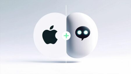 Una imagen minimalista que muestra un ícono de asistente digital moderno dividido entre el logo de Apple y el logo de ChatGPT. El fondo es blanco con degradados sutiles, y los íconos son elegantes y simples. La imagen transmite la idea de comparar las características de IA entre Apple y ChatGPT.