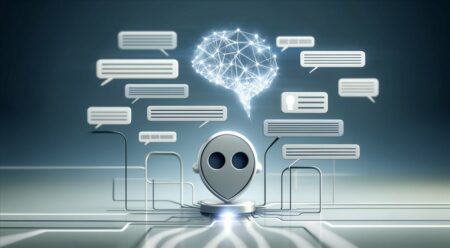 imagen minimalista y moderna que representa la tecnología de inteligencia artificial resumiendo comentarios en redes sociales