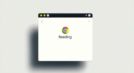 Una imagen minimalista que muestra una ventana del navegador Google Chrome en modo lectura en una pantalla de escritorio. La pantalla presenta texto sin imágenes, y un icono de interruptor está resaltado en el menú. El fondo es simple y limpio, destacando el enfoque en la lectura.