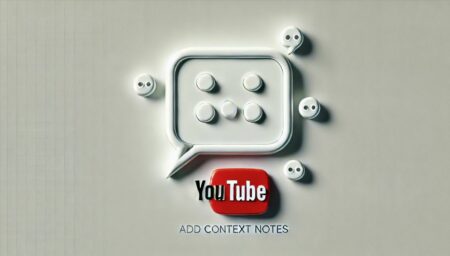 Esta imagen minimalista ilustra la nueva función de YouTube para añadir notas de contexto y combatir la desinformación. Presenta el logo de YouTube con burbujas de diálogo superpuestas, simbolizando las notas colaborativas, sobre un fondo blanco limpio y moderno.
