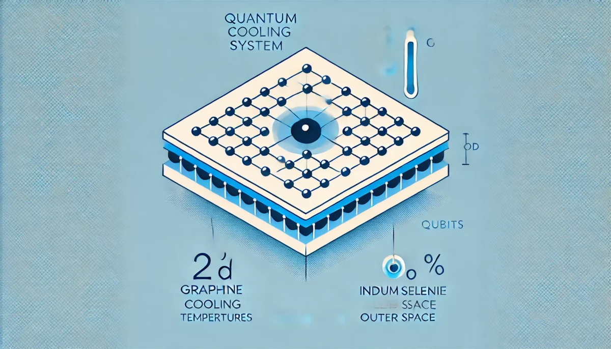 Ilustración minimalista del sistema de enfriamiento cuántico en 2D, representando el enfriamiento a temperaturas ultra bajas.