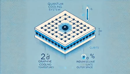 Ilustración minimalista del sistema de enfriamiento cuántico en 2D, representando el enfriamiento a temperaturas ultra bajas.