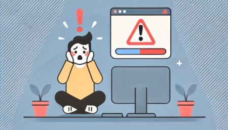 Imagen minimalista y divertida que muestra a una persona preocupada frente a su computadora, con una ventana emergente que advierte sobre una vulnerabilidad de seguridad en Outlook. Fondo sencillo y colores suaves. Ideal para ilustrar artículos sobre actualizaciones de seguridad en Windows.