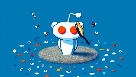 Una imagen minimalista y divertida que representa el monopolio de búsqueda de Google en Reddit. La imagen muestra una gran lupa, simbolizando a Google, enfocándose exclusivamente en el logotipo de Reddit, mientras que los íconos de otros motores de búsqueda como Bing y DuckDuckGo aparecen difuminados en el fondo, indicando su exclusión.