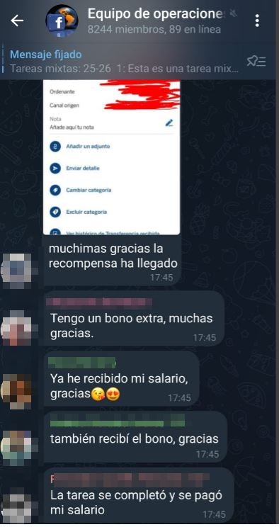 Grupo de estafas en Telegram