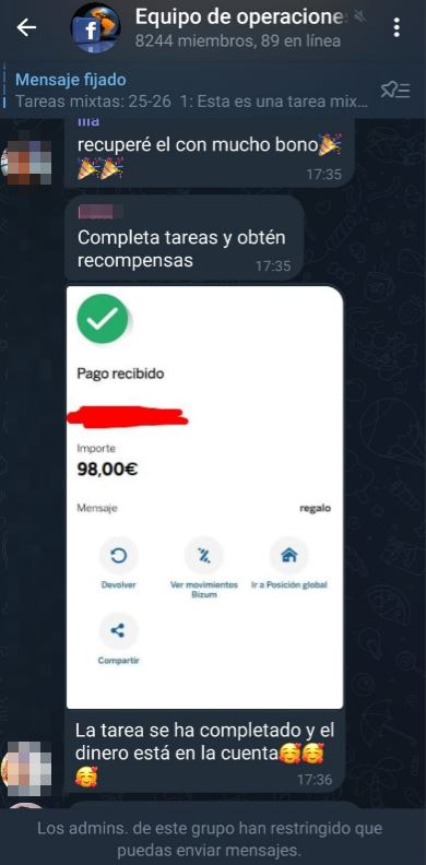 Grupo de estafas en Telegram