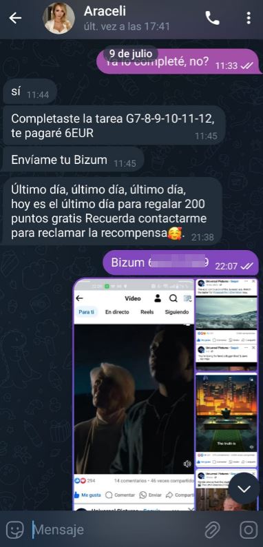 Aquí pide Bizum y me presenta el programa de puntos