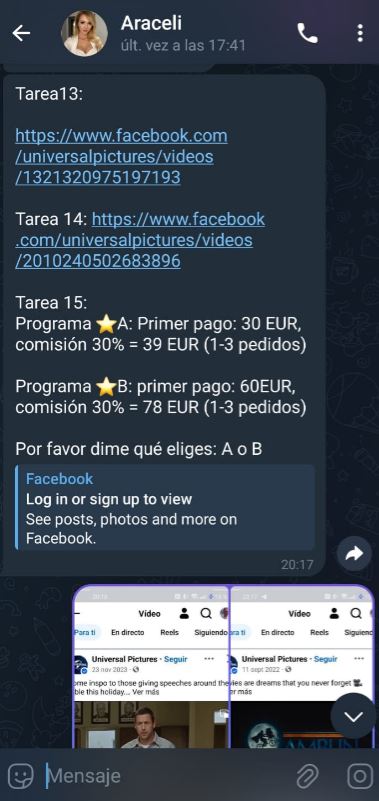 Momento en el que me pide dinero para invertir con la promesa de recibir comisión