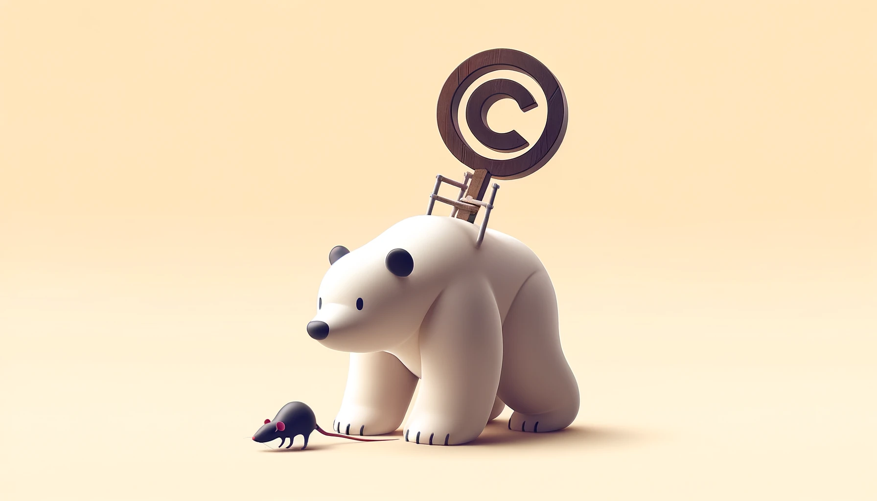 Imagen minimalista y divertida de un oso de peluche con un símbolo de copyright en la barriga, sosteniendo una trampa para ratones. Representa la protección del contenido de los creadores frente al uso no autorizado en el entrenamiento de modelos de inteligencia artificial. El fondo es claro y con tonos pastel, reflejando un enfoque amigable y accesible.