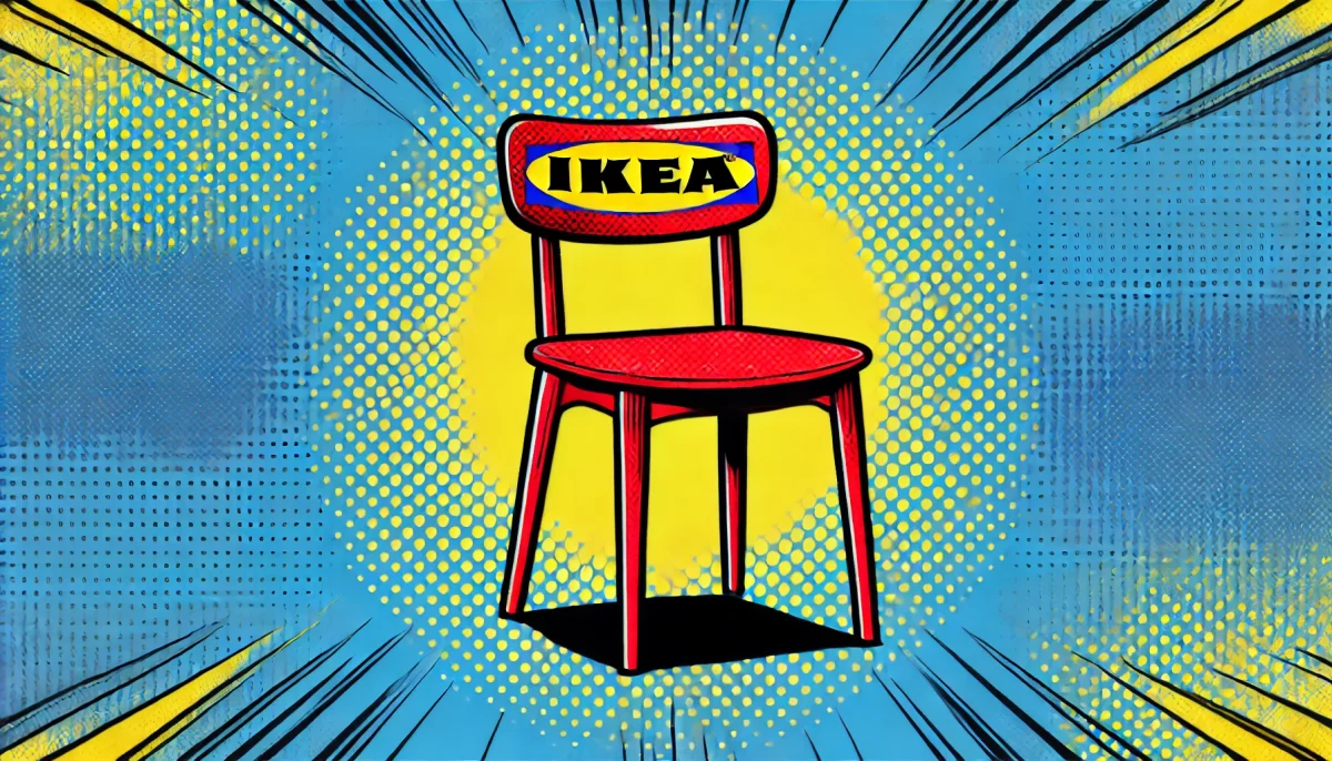 Ilustración minimalista en estilo arte pop de muebles Ikea, perfecta para la promoción de la plataforma Ikea Preowned