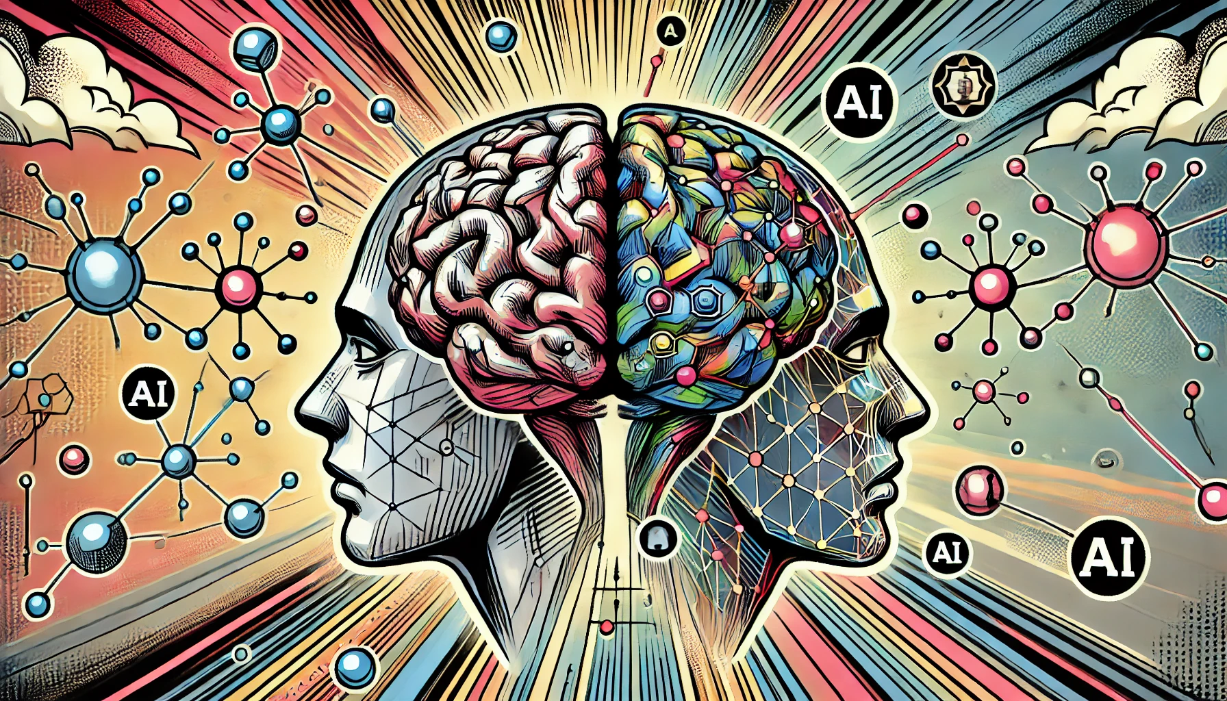 Ilustración de la convergencia entre el cerebro humano y la inteligencia artificial.