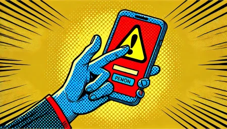 Ilustración minimalista de ciberseguridad en estilo pop art con colores vibrantes y contornos audaces