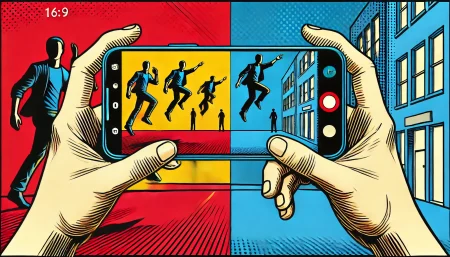 Ilustración minimalista de clonación panorámica en estilo arte pop con colores vibrantes y contornos audaces