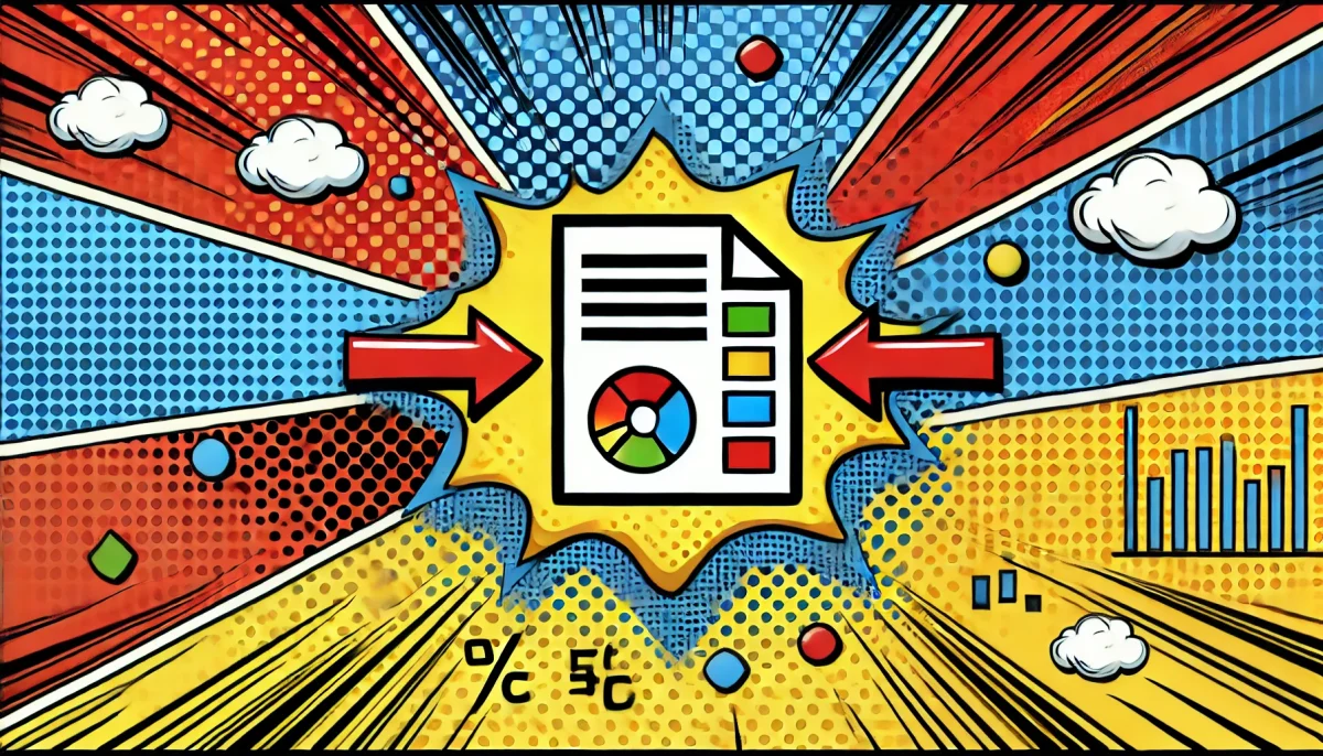 Ilustración minimalista de estilo pop art sobre la conversión de PDF a Excel