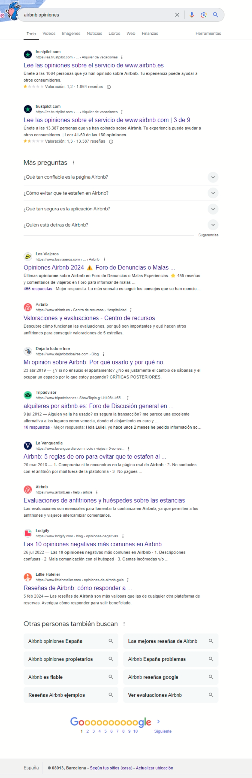 Aquí tenéis el resultado buscando "Airbnb opiniónes"