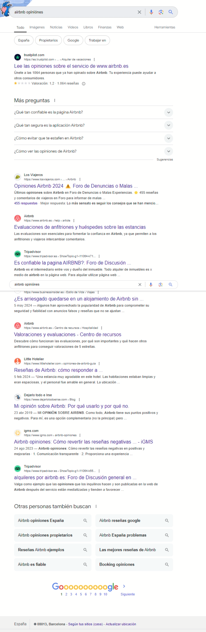 Aquí tenéis el resultado buscando "Airbnb opiniónes"