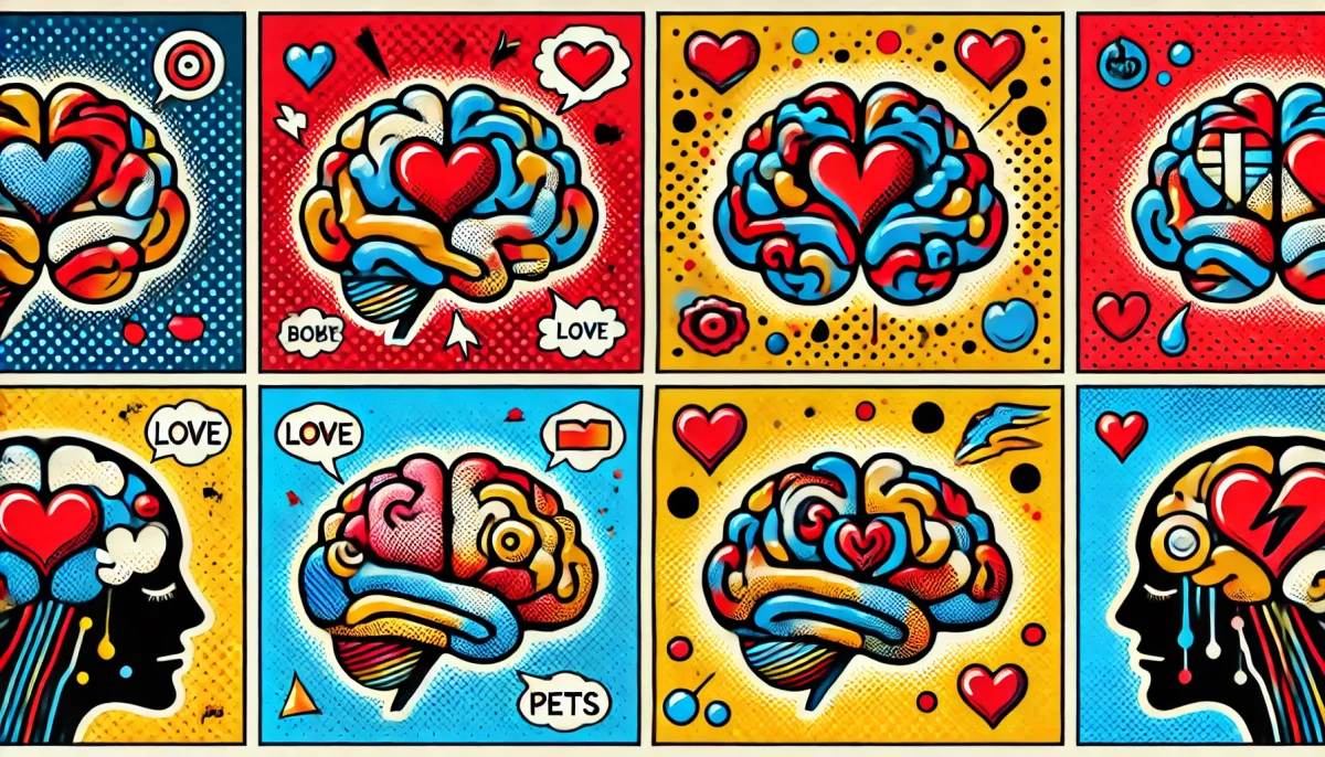 ilustración minimalista en estilo pop art que acompaña este artículo muestra de manera vibrante cómo se sienten diferentes tipos de amor en distintas partes del cerebro