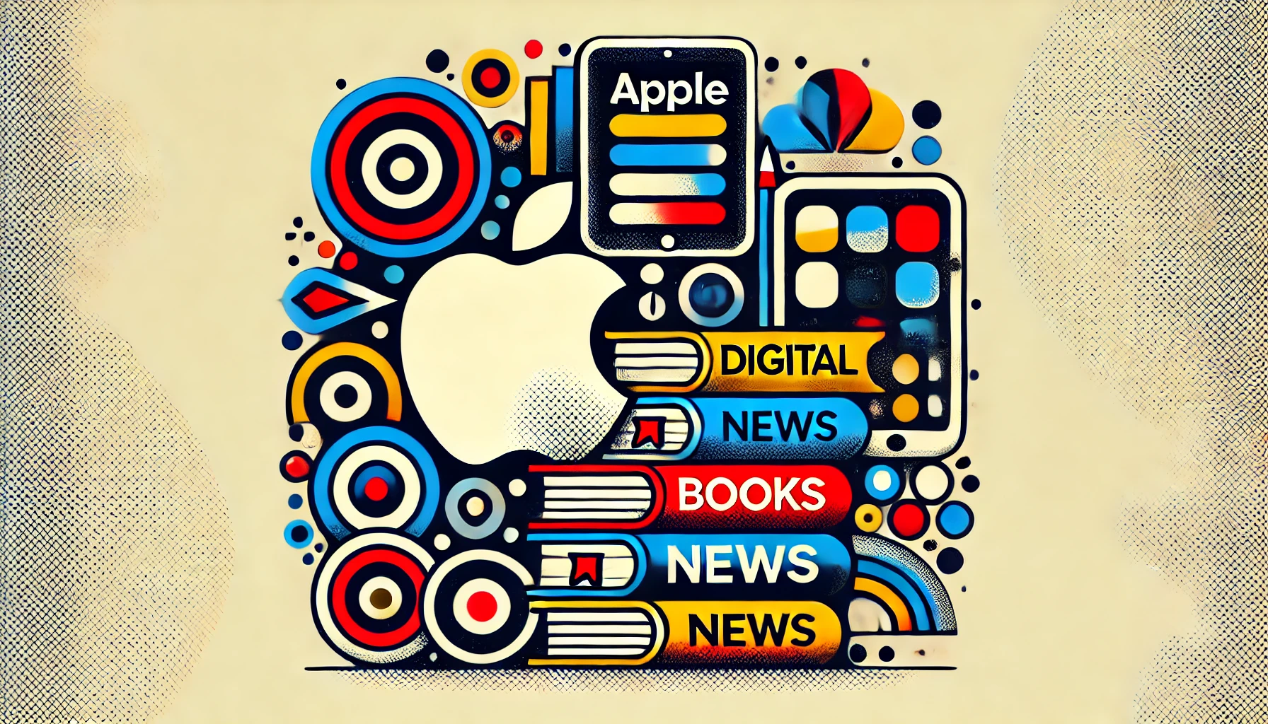 ilustración estilo arte pop sobre los despidos en Apple Books y News con diseño vibrante y moderno