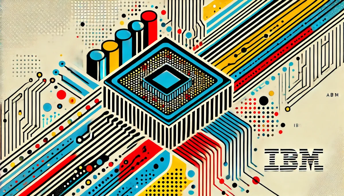 ilustración pop art sobre el hardware de IA de IBM con diseño vibrante y tecnológico