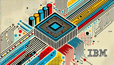 ilustración pop art sobre el hardware de IA de IBM con diseño vibrante y tecnológico