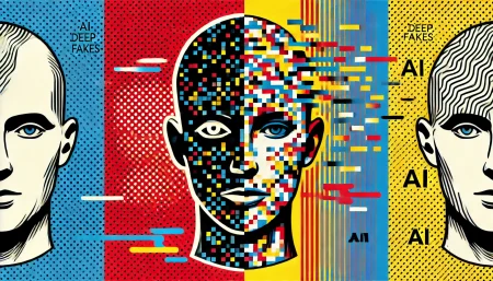 ilustración pop art minimalista sobre deepfakes e inteligencia artificial en elecciones