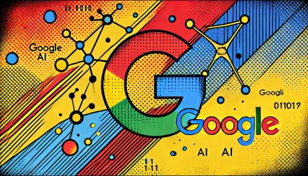 Ilustración minimalista pop art de Google y el proyecto Gemini AI, resaltando la innovación en inteligencia artificial