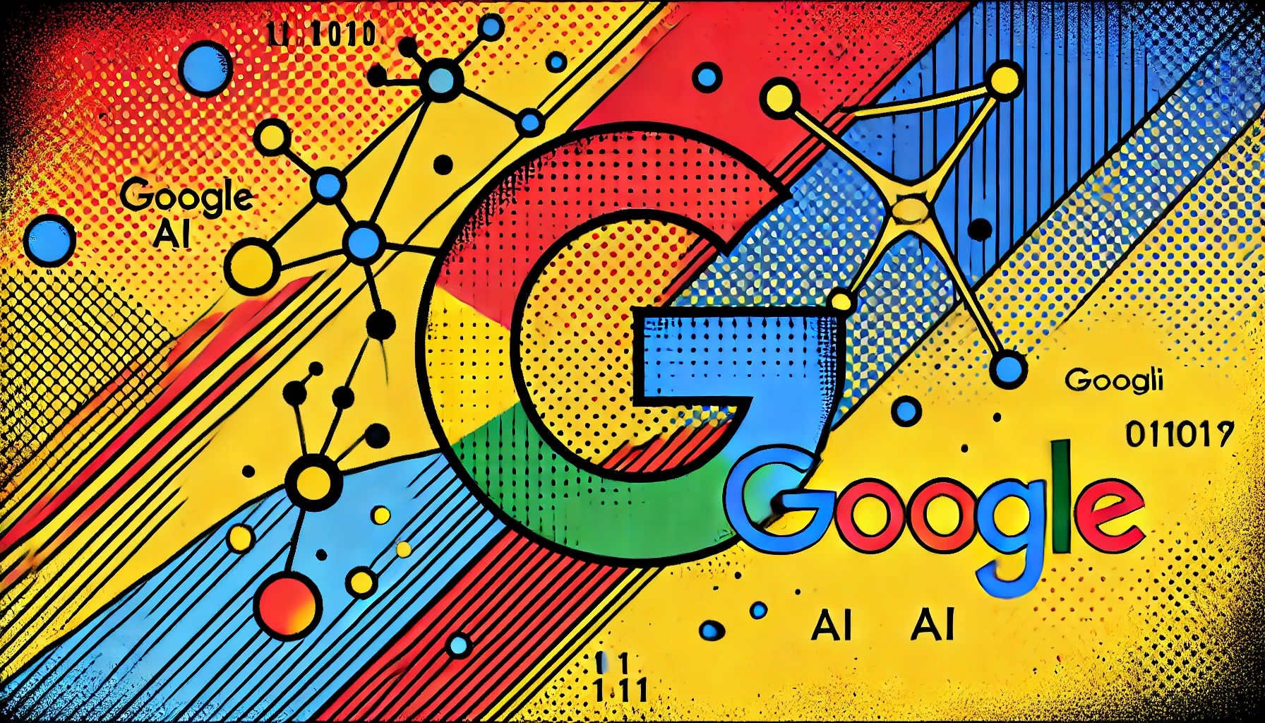 Ilustración minimalista pop art de Google y el proyecto Gemini AI, resaltando la innovación en inteligencia artificial