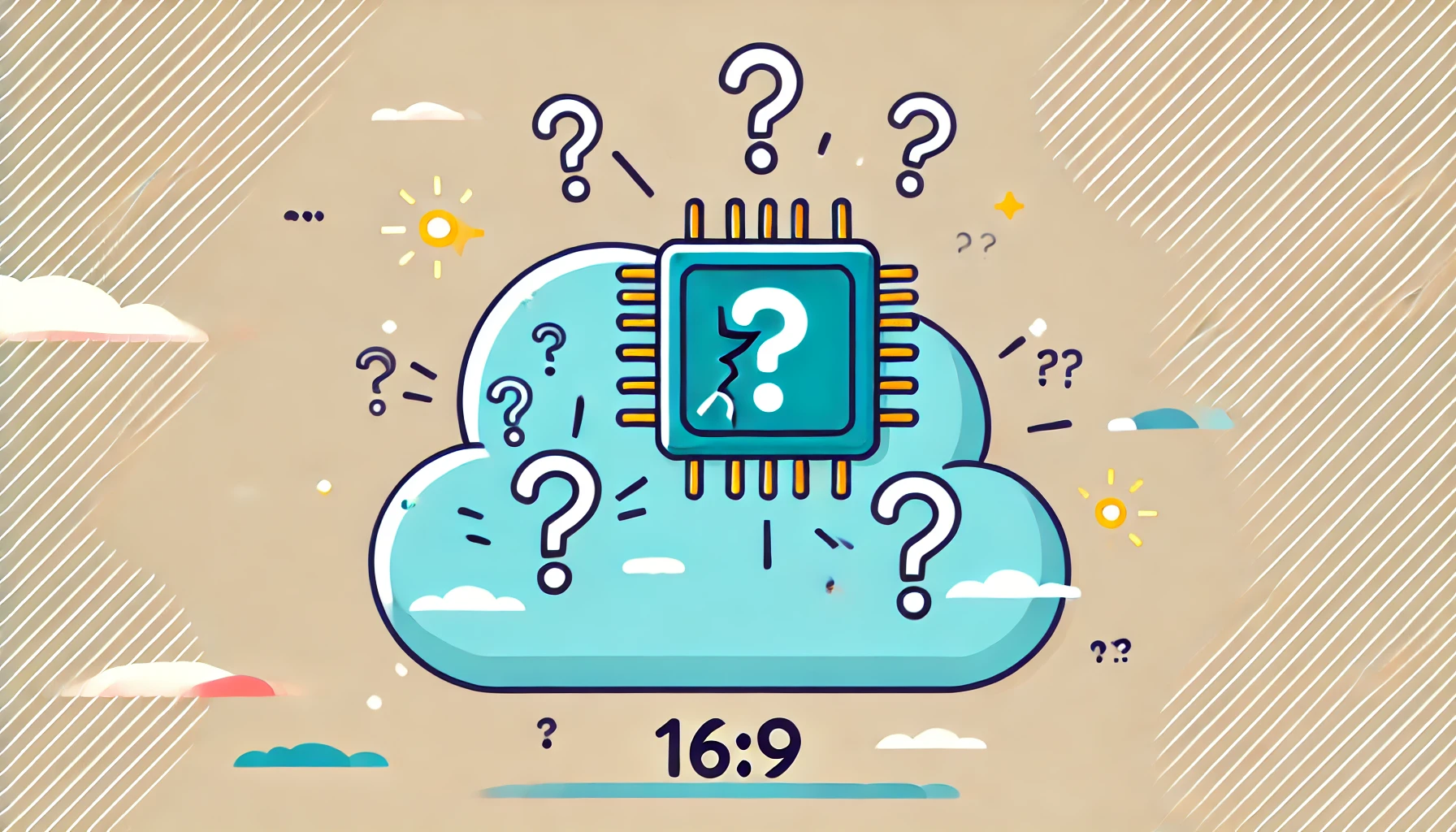 Un chip de computadora con una grieta visible, rodeado por una nube de estilo caricaturesco con signos de interrogación y exclamación, simbolizando confusión y preocupación. La paleta de colores es ligera y juguetona, resaltando el problema de diseño de los chips Blackwell B200 de NVIDIA.