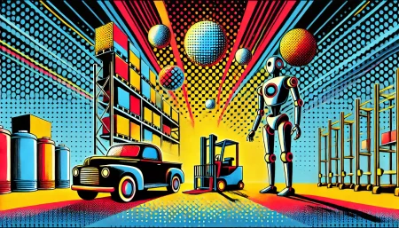 Ilustración de arte pop que destaca la plataforma de simulación avanzada de Trace Machina para aplicaciones críticas, con un estilo vibrante y dinámico