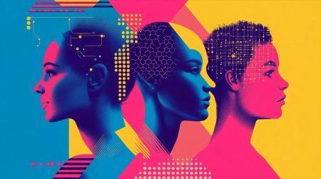 Ilustración de arte pop minimalista que simboliza la tecnología DisTrO en el entrenamiento de IA con colores vibrantes y estilo cómic