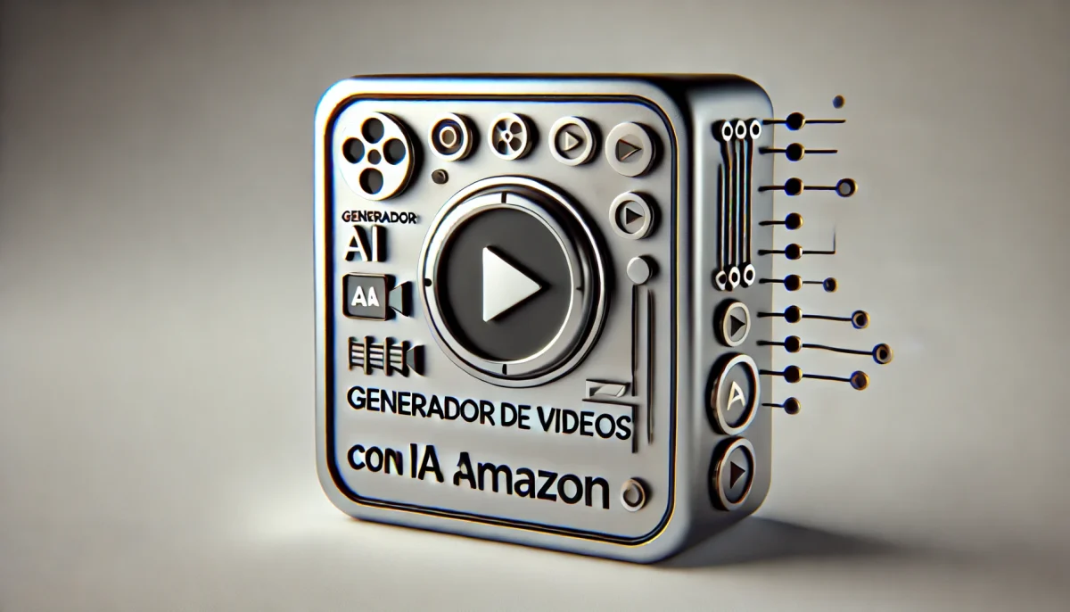 Ilustración minimalista metálica del generador de videos con IA de Amazon para anuncios publicitarios