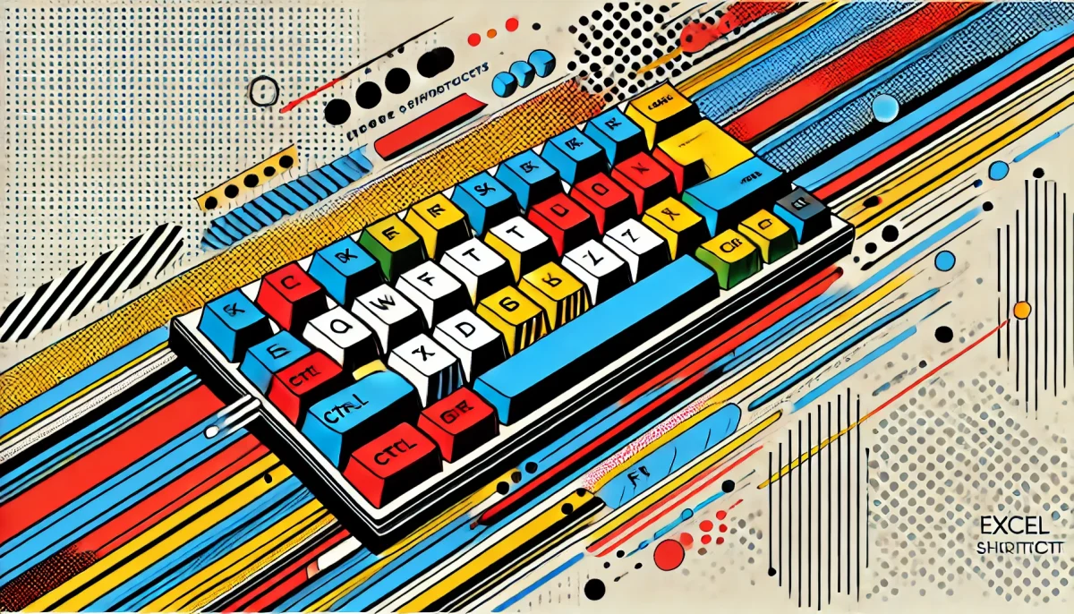 ilustración minimalista estilo arte pop sobre atajos de teclado en Excel.