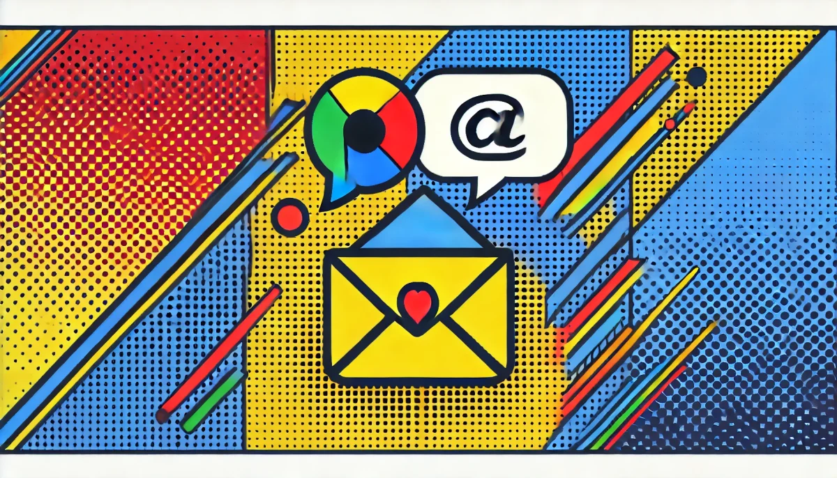 Ilustración minimalista en arte pop para AI en Gmail: colores vibrantes y estilo cómic