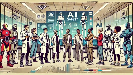ilustración de arte cómic sobre seguridad en inteligencia artificial y colaboración tecnológica