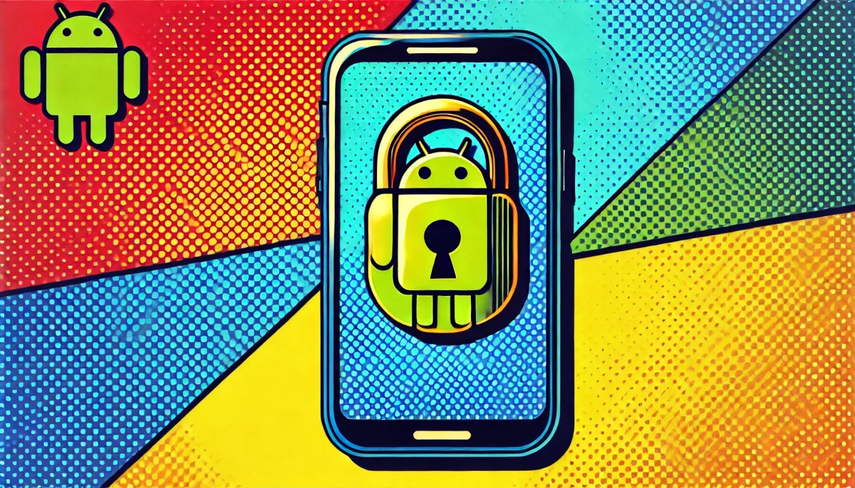 ilustración pop art minimalista de la restricción de APK en Android con colores vibrantes