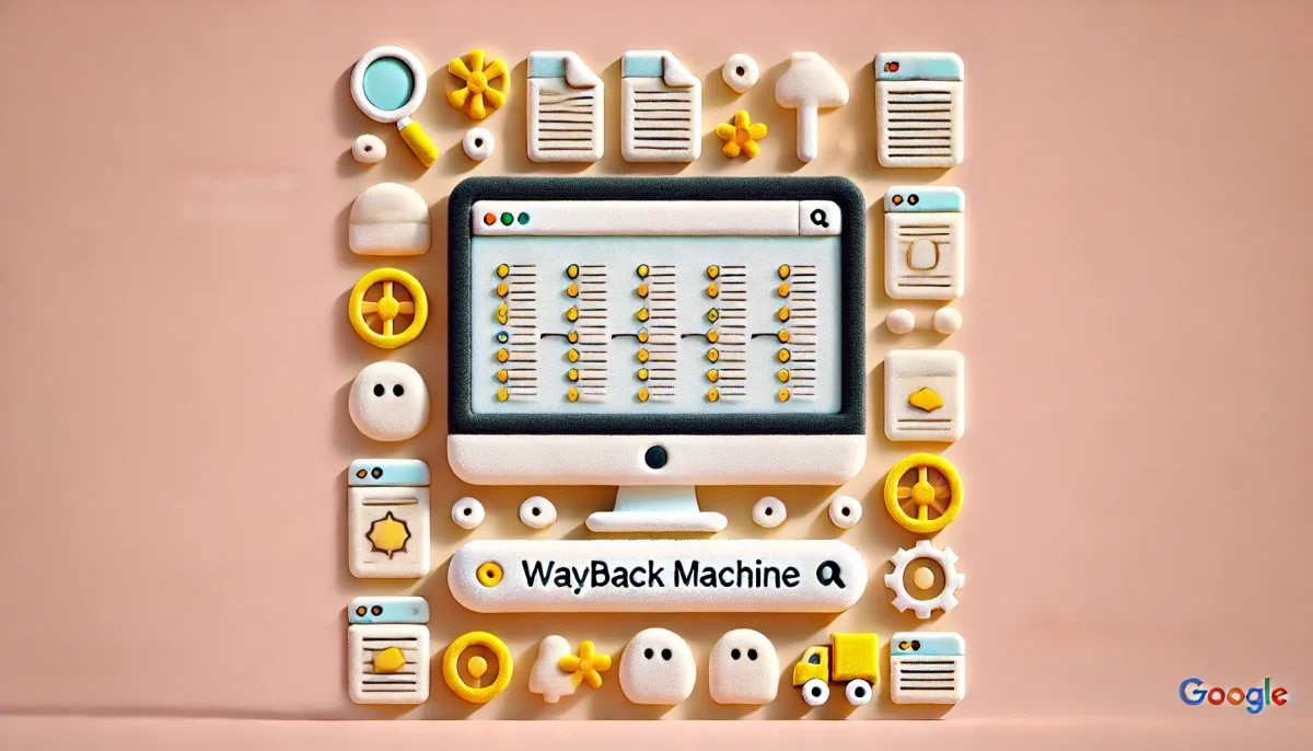 imagen minimalista y divertida sobre la integración de la wayback machine en los resultados de búsqueda de google