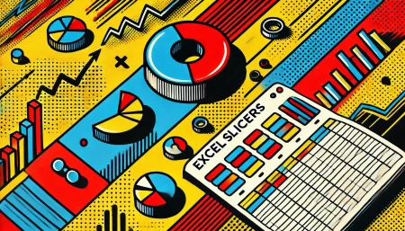Ilustración de estilo pop art para explicar el uso de slicers en Excel.