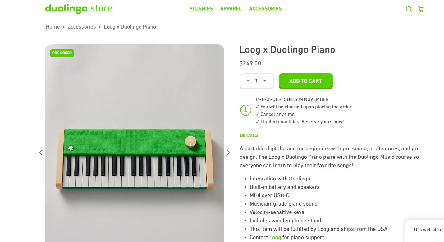 Duolingo se asocia con Loog para lanzar un piano digital portátil