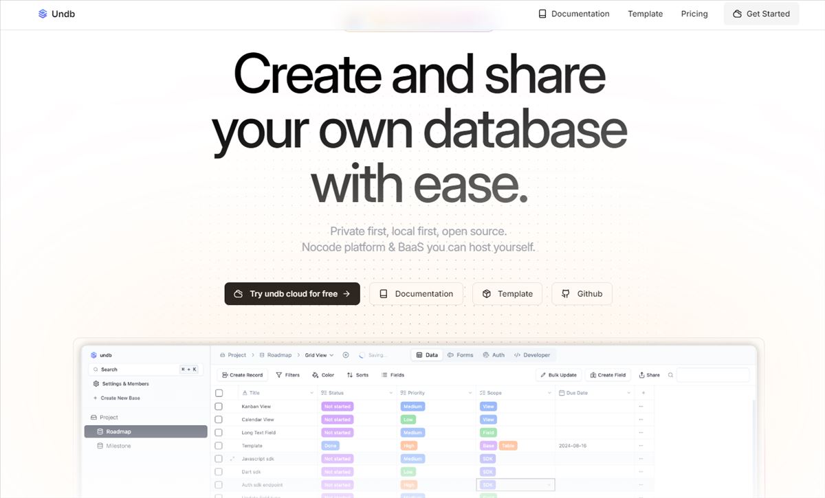 Undb: la alternativa open source a Airtable que todos esperaban