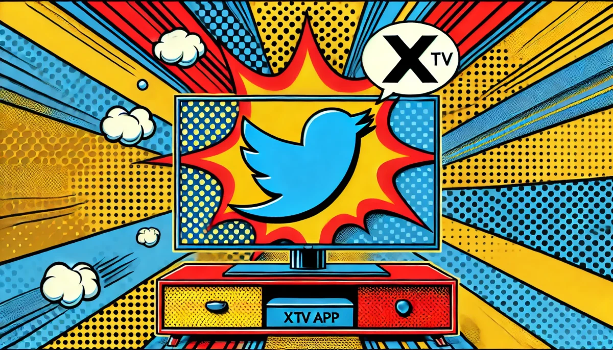 imagen de arte pop minimalista con logo de twitter en una pantalla de TV inteligente en colores vibrantes